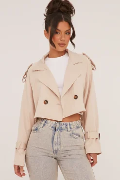 Rebellious Fashion Beige Cropped Belted Trench Coat - Naomi