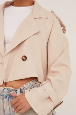 Rebellious Fashion Beige Cropped Belted Trench Coat - Naomi