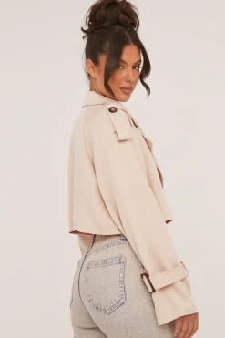 Rebellious Fashion Beige Cropped Belted Trench Coat - Naomi