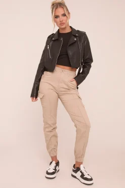 Rebellious Fashion Beige Cuffed Cargo Trousers - Genesis