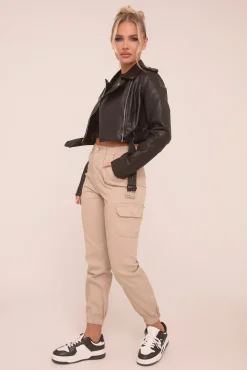 Rebellious Fashion Beige Cuffed Cargo Trousers - Genesis
