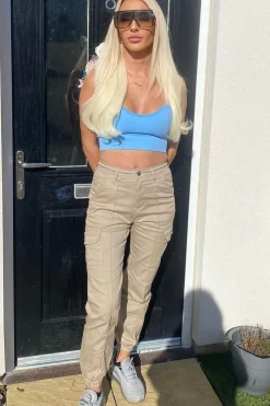 Rebellious Fashion Beige Cuffed Cargo Trousers - Genesis