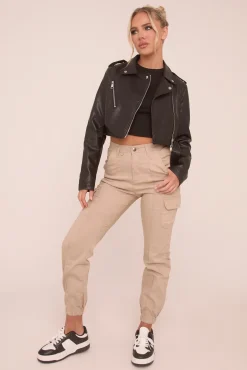 Rebellious Fashion Beige Cuffed Cargo Trousers - Genesis