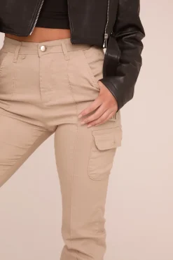 Rebellious Fashion Beige Cuffed Cargo Trousers - Genesis