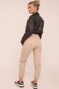 Rebellious Fashion Beige Cuffed Cargo Trousers - Genesis