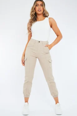Rebellious Fashion Beige Cuffed Cargo Trousers - Genesis