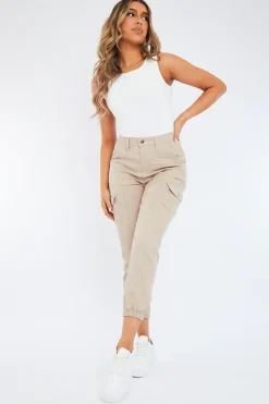 Rebellious Fashion Beige Cuffed Cargo Trousers - Genesis