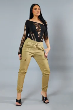 Rebellious Fashion Beige Cuffed Hem Cargo Trousers - Rain