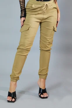 Rebellious Fashion Beige Cuffed Hem Cargo Trousers - Rain