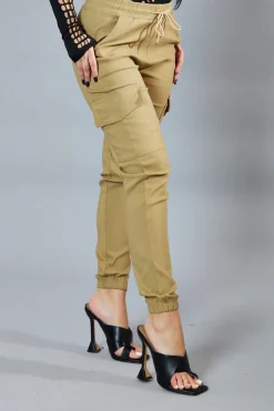 Rebellious Fashion Beige Cuffed Hem Cargo Trousers - Rain