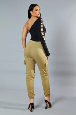 Rebellious Fashion Beige Cuffed Hem Cargo Trousers - Rain