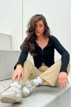 Rebellious Fashion Beige Denim Contrast Stitch Cargo Trousers - Kate