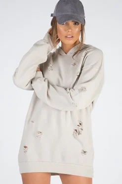 Rebellious Fashion Beige Distressed Oversized Hoodie - Khloe