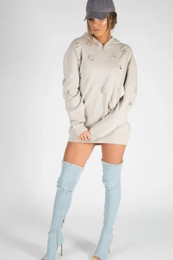 Rebellious Fashion Beige Distressed Oversized Hoodie - Khloe