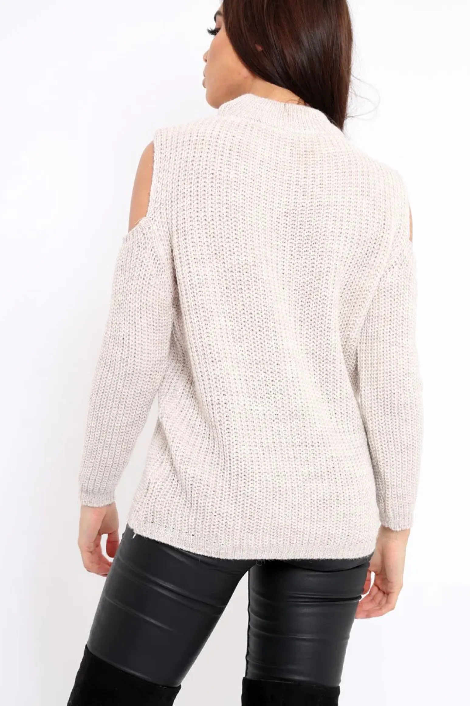 Rebellious Fashion Beige Distressed Pearl Chunky Knit Jumper - Narla