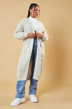 Rebellious Fashion Beige Edge To Edge Longline Cardigan - Doris