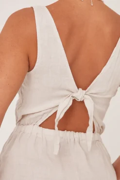Rebellious Fashion Beige Elasticated Waist Tie Back Playsuit - Jovee