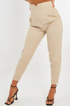 Rebellious Fashion Beige Extreme High Waist Tailored Trouser - Yaz