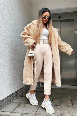 Rebellious Fashion Beige Faux Fur Button Front Teddy Coat - Aamna