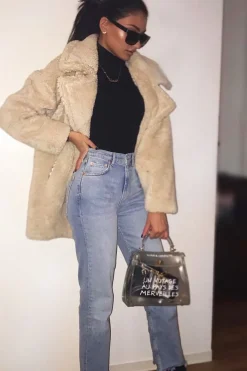 Rebellious Fashion Beige Faux Fur Button Front Teddy Coat - Aamna