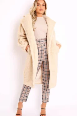 Rebellious Fashion Beige Faux Fur Button Front Teddy Coat - Aamna