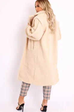 Rebellious Fashion Beige Faux Fur Button Front Teddy Coat - Aamna