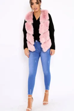 Rebellious Fashion Beige Faux Fur Cropped Gilet - Nadia