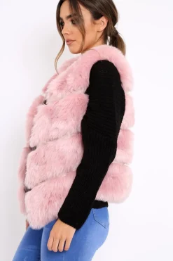 Rebellious Fashion Beige Faux Fur Cropped Gilet - Nadia