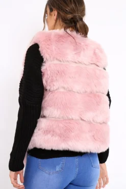 Rebellious Fashion Beige Faux Fur Cropped Gilet - Nadia