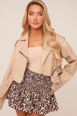 Rebellious Fashion Beige Faux Leather Biker Jacket - Loden