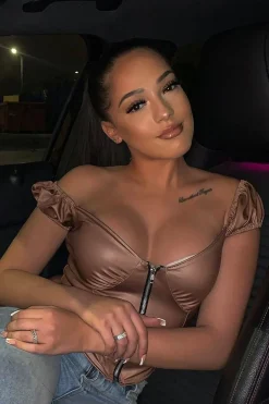 Rebellious Fashion Beige Faux Leather Corset Style Crop Top - Julisa