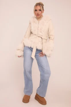 Rebellious Fashion Beige Faux Leather Fur Trim Jacket - Casey