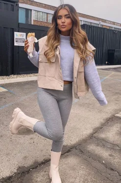 Rebellious Fashion Beige Faux Leather Sleeveless Gilet Jacket - Kierstan