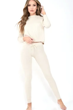 Rebellious Fashion Beige Fine Cable Knit Loungewear Set - Lizette