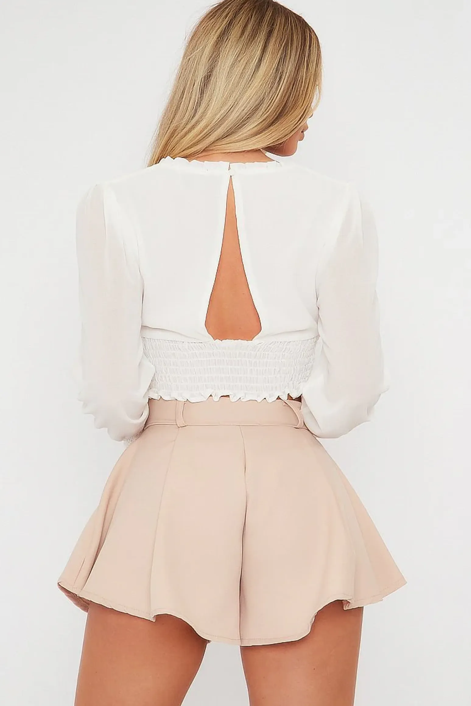 Rebellious Fashion Beige Flared High Waisted Shorts - Ayna