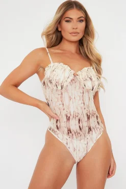 Rebellious Fashion Beige Floral Corset Detail Bodysuit - Clarah