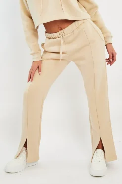 Rebellious Fashion Beige Front Split Wide Leg Joggers - Jenise