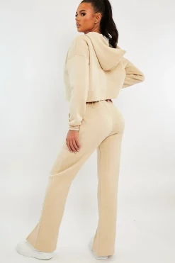 Rebellious Fashion Beige Front Split Wide Leg Joggers - Jenise