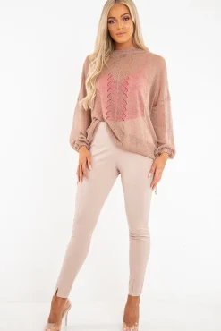Rebellious Fashion Beige Glitter Net Knit Jumper - Loriann