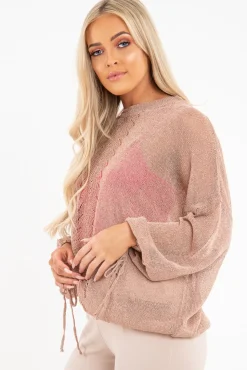 Rebellious Fashion Beige Glitter Net Knit Jumper - Loriann