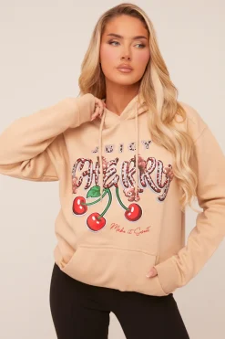 Rebellious Fashion Beige Graphic Oversized Hoodie - Safiya