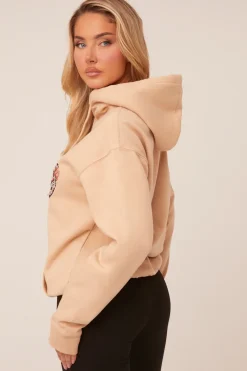 Rebellious Fashion Beige Graphic Oversized Hoodie - Safiya