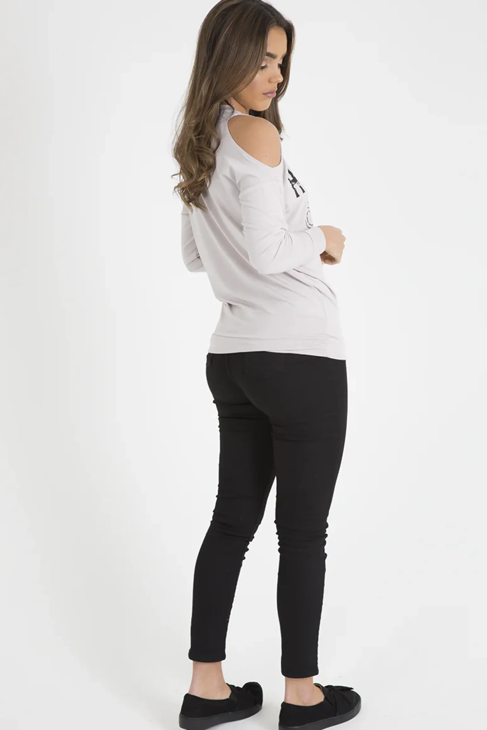 Rebellious Fashion Beige Heavy Metal Cold Shoulder Jumper - Neve