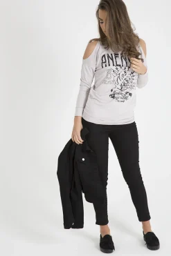 Rebellious Fashion Beige Heavy Metal Cold Shoulder Jumper - Neve