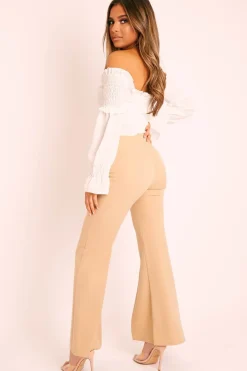 Rebellious Fashion Beige High Waist Split Front Trousers - Adraya