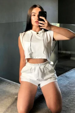 Rebellious Fashion Beige Hooded Top and Shorts Loungewear Co-ord - Hannie