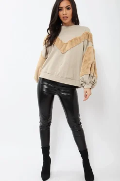 Rebellious Fashion Beige Jumper with Camel Fur - Lara