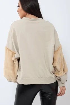 Rebellious Fashion Beige Jumper with Camel Fur - Lara