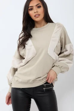 Rebellious Fashion Beige Jumper with Fur on Front and Sleeves - Mercedes