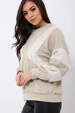 Rebellious Fashion Beige Jumper with Fur on Front and Sleeves - Mercedes